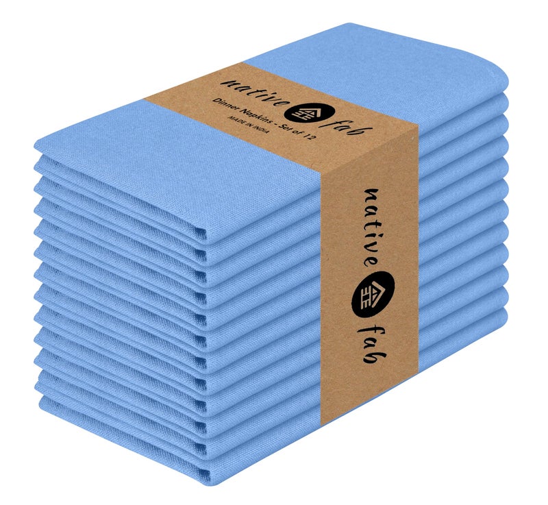 Native Fab Cloth Dinner Napkins, Set of 12, 17"x17", Soft, Absorbent, 100% Cotton, Restaurant Hotel Quality - Cocktail Napkins, Wedding, Dinner Napkins - Everyday Use, Easy Care Washable - Sky Blue - Image 1